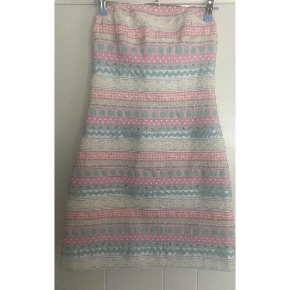 Lilly Pulitzer~Strapless Flirty Multi Ribbon Stripe Pink Dress~ Sz 6 White Label